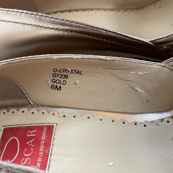 Oscar by Oscar de la Renta Gold Weaved Crystal Open Toe Wedge Heels, Women's 6 M - Picture 6 of 16